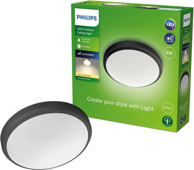 Philips LED Doris Decke 6W 27K Schwarz IP54 HV