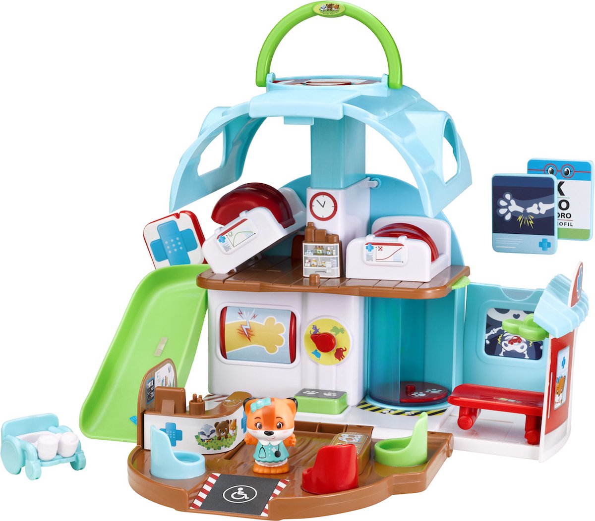 Klorofil Spielset Krankenhaus – Puppenhaus – mit Foxy-Figur-7-Zubehör – ab 18 Monaten