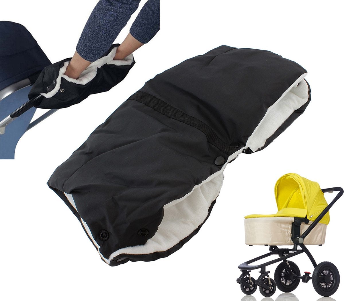 Markenloser Sans-Marque-Handschuh aus Fleece – für warme Hände – Kinderwagen – Buggy – Universalhandschuh – Handtasche – Schwarz