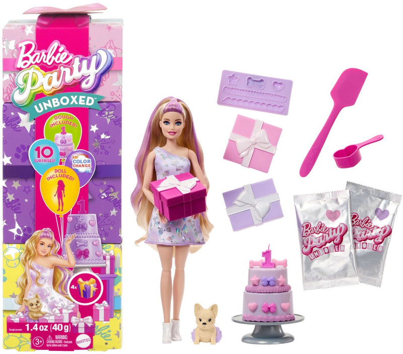 Barbie Party ausgepackt 2 1 Puppe mit hellrosa Kleid