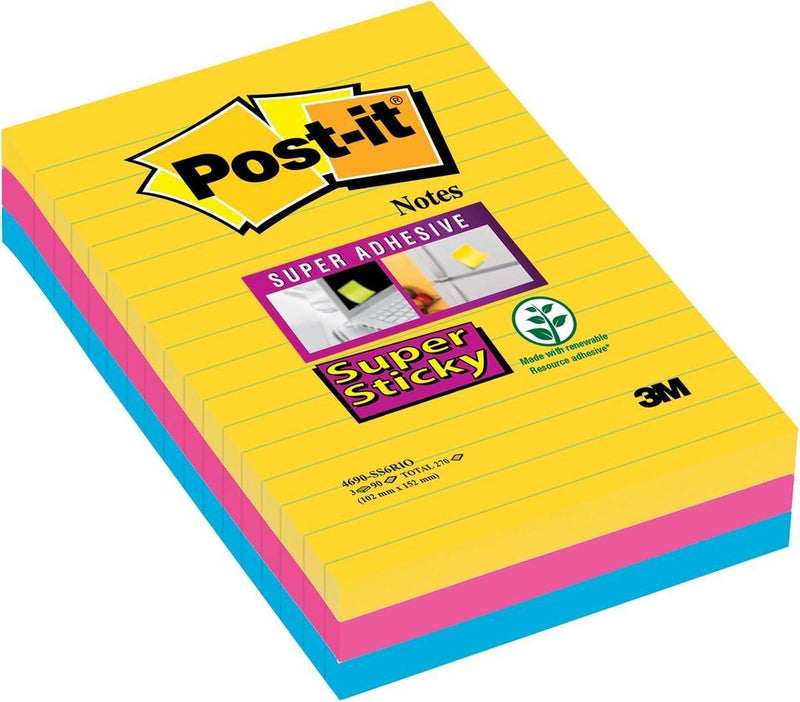 Super Haftnotizen Post-it 101x152 mm gelb blau rosa