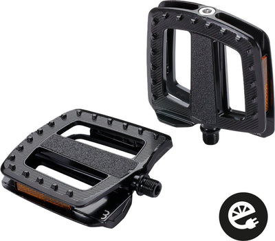 BBB Cycling Fahrradpedale rutschfest – Ergobase HP Aluminium – E-Bike zertifiziert – ergonomisch – Fahrradpedale universell: Elektrofahrräder für Lastenräder – Schwarz – flache Pedale – BPD-49