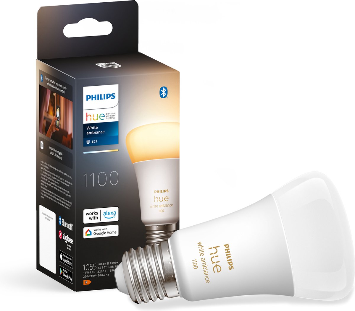 Philips Hue Standardlampe E27-Lichtquelle – warmes bis kaltweißes Licht – 1er-Pack – 1100 lm – Bluetooth