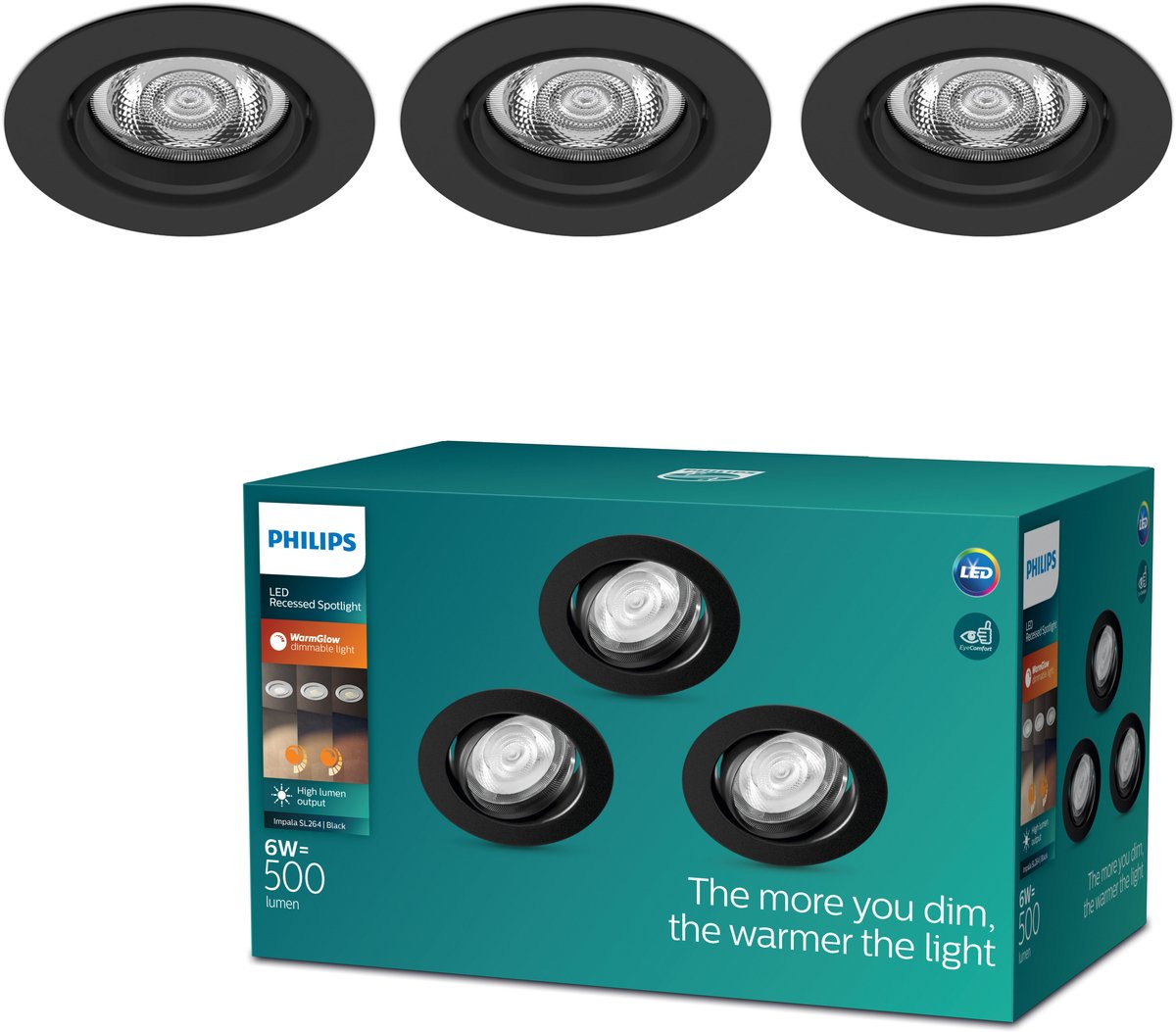 Philips LED Philips Impala Einbaustrahler – 3-flammig – Schwarz – rund