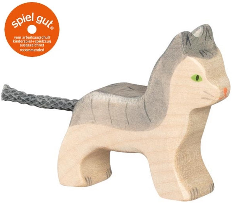 Holztiger Bauernhof - Katze klein grau - 6x2x5cm - Holzfigur - handgefertigt