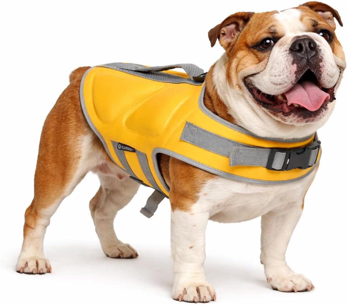 Flamingo-Schwimmweste Hund – Größe L (36,5 cm) – schwimmgelb – optimaler Halt – verstellbar – sicheres Schwimmen