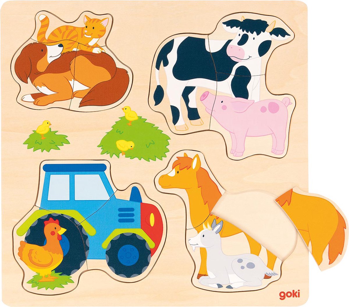 Goki Einsteckpuzzle - Bauernhoftiere - 12 Teile - Holz - 2 Jahre