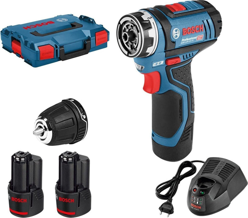 Bosch Akku-Bohrschrauber GSR 12V-15 FC (2x 2,0Ah + Gal 1230 CV + GFA 12-B)