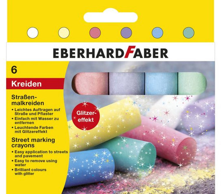 Eberhard Faber Gehwegkreide – 6 Stück – Glitzerfarben – EF-526504