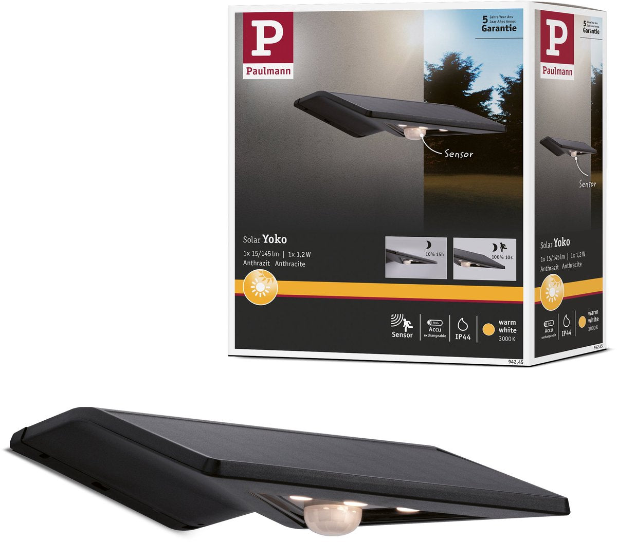 Paulmann Solar LED Hausnummernbeleuchtung Yoko dämmerungsgesteuerter Bewegungsmelder (IR) IP44 3000K 42lm Anthrazit