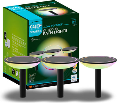 Calex intelligente 24-V-Gartenbeleuchtung für den Außenbereich – Set mit 3 Wegeleuchten – intelligenter Bodenstrahler – RGB und warmweißes Licht – Schwarz