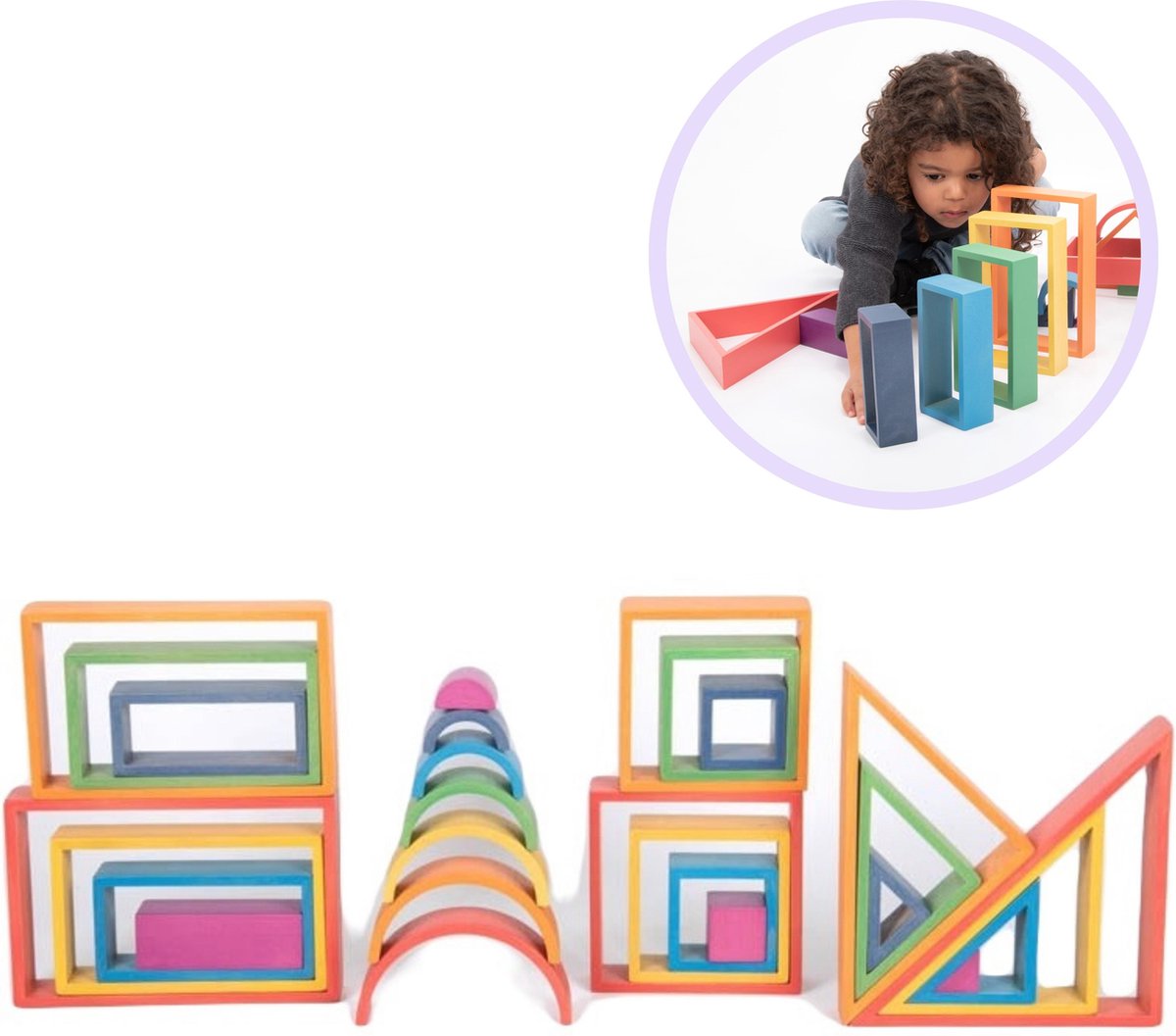 Tickit Rainbow Architect Spiel- und Lernset – 28 geometrische Holzformen – lehrreiches und kreatives Spielzeug