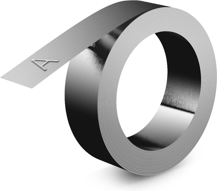 Industrielle geprägte Dymo-Etiketten | 12 mm x 6,4 m | antihaftbeschichteter Edelstahl | Etiketten für den industriellen Prägedrucker Rhino M1011