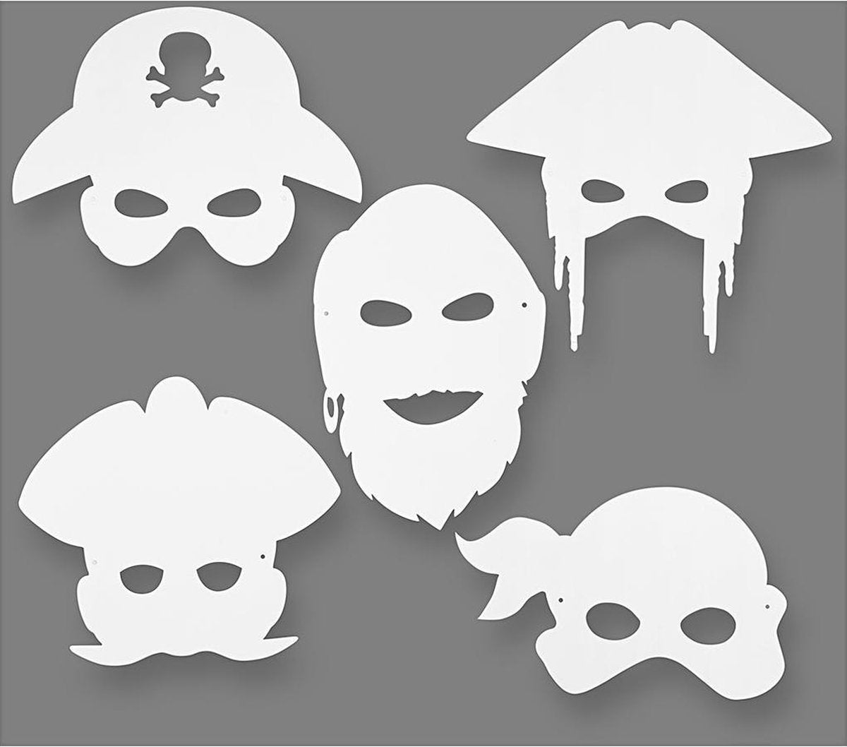 Kreativfirma Pirate Masken, H: 16-26 cm, b: 17,5-26,5 cm, 230 g, weiß, 16 Stück 1 Box
