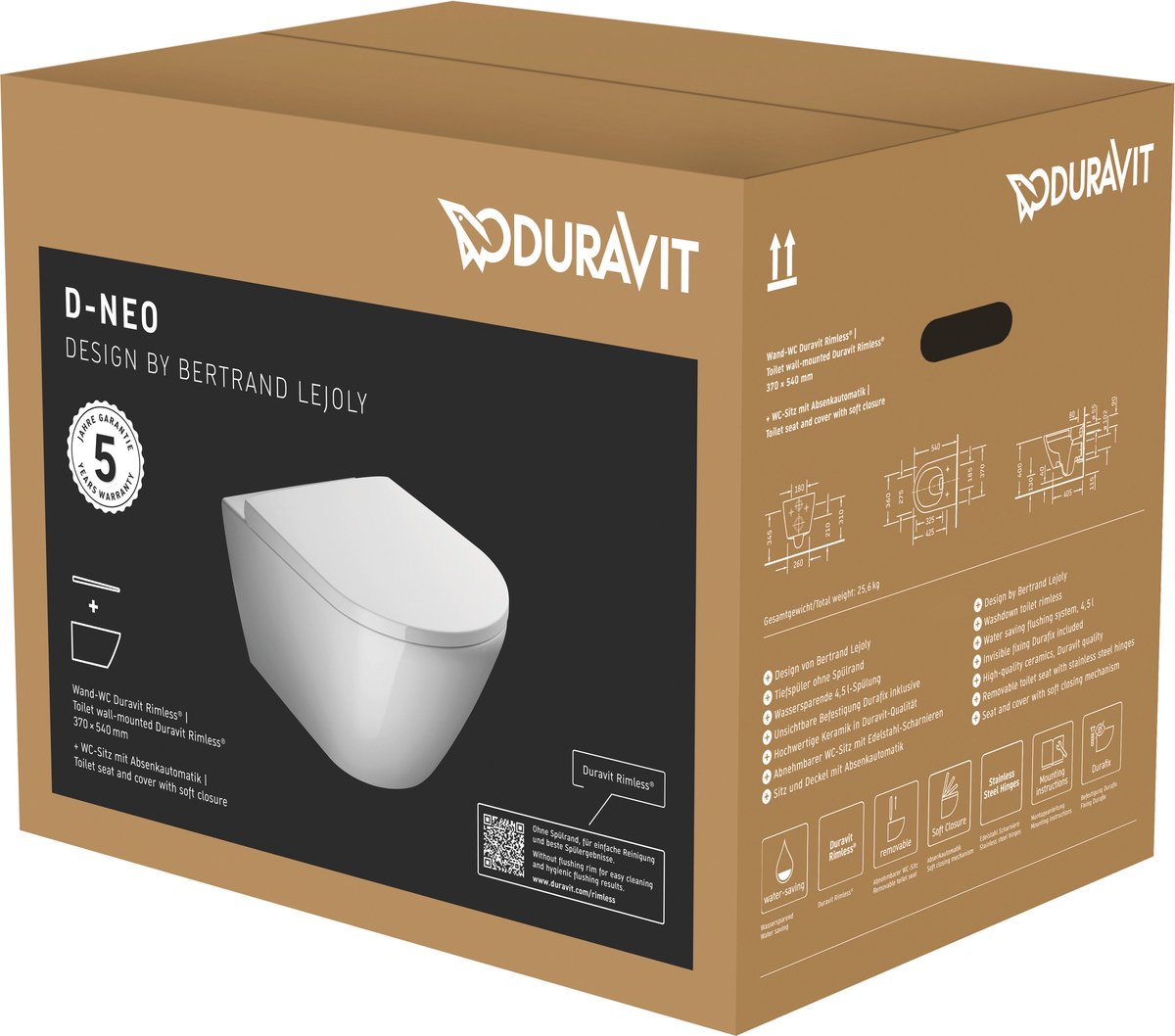 Duravit d-neo Wand-WC mit Sitz 37x54x40cm weiß Hochglanz