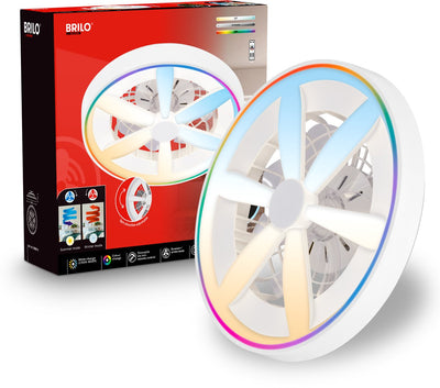 Briloner Air – Deckenventilator mit RGB-Beleuchtung – Deckenventilator dimmbar – Ventilatorlampe 5 Geschwindigkeiten – Sommer- und Wintermodus – RGB CCT – ø48 cm – Weiß