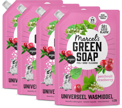 Marcel's Green Soap Universal-Waschmittel-Nachfüllpackung – Patchouli Cranberry – 4 x 1 l – 92 Waschgänge