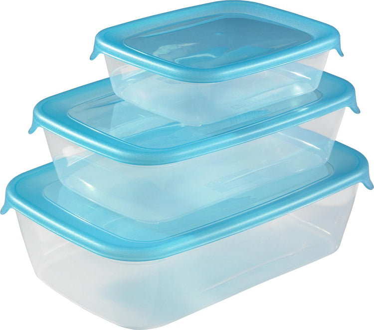 Curver Fresh Go Lebensmittelbehälter mit Deckel – rechteckig – 0,5 l – 1 l und 2 l – 3 Stück – transparentes Blau