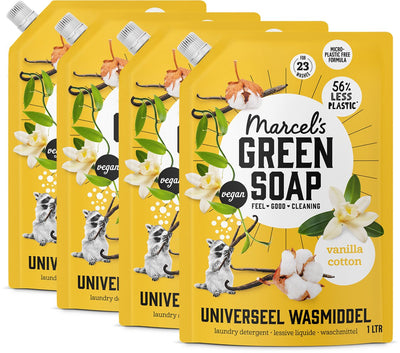 Marcel's Green Soap Universalwaschmittel-Nachfüllpackung – Vanille-Baumwolle – 4 x 1 l – 92 Waschgänge