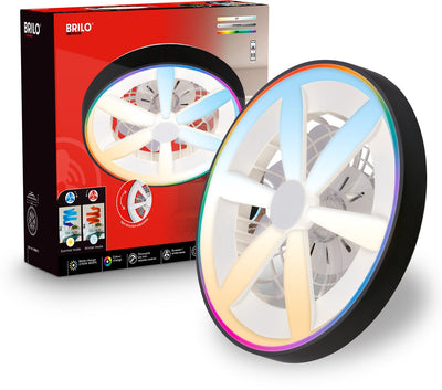 Briloner Air – Deckenventilator mit RGB-Beleuchtung – LED-Deckenleuchte mit Ventilator – dimmbar – 5 Geschwindigkeiten – Ventilatorlampe Sommer- und Wintermodus – RGB CCT – ø48 cm – Schwarz