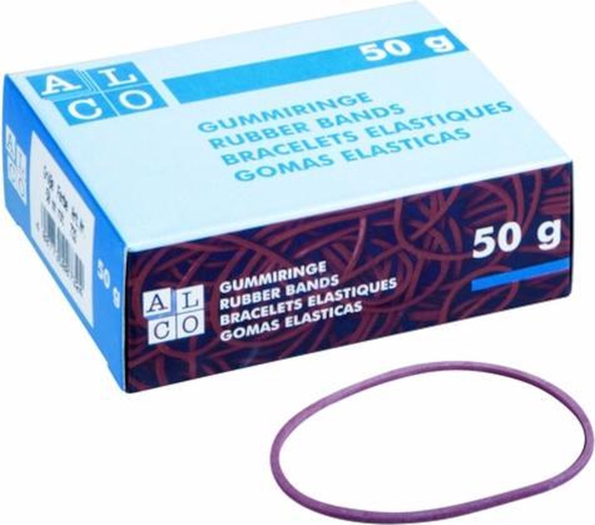Alco-Gummibänder 200 x 6 mm, 500 Gramm, in roter Box. al-757 2