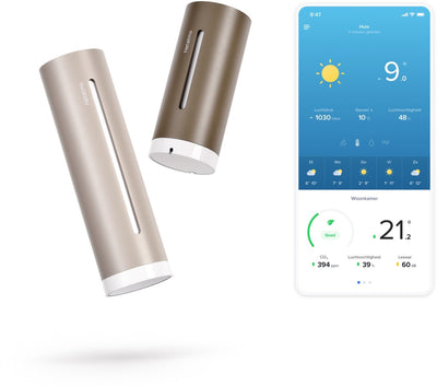 Netatmo Smarte Wetterstation Original – 2. Generation – CO2-Schallmessgerät – Temperatur, Luftqualität, UV-Pollen – drinnen und draußen – funktioniert mit Apple Home, Alexa, Google