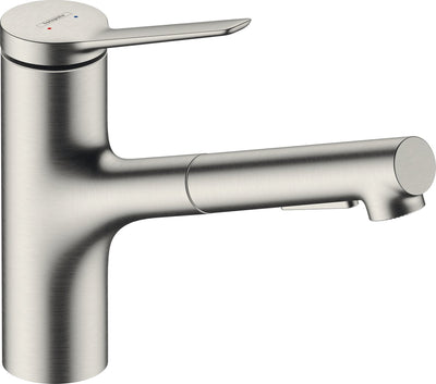 Hansgrohe Zesis M33 – Küchenmischbatterie – Einhebelbedienung – Größe 150 mm – herausziehbare Brause – 2 Brausefunktionen – Edelstahl-Optik
