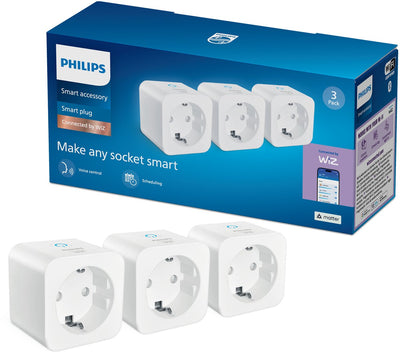 Philips Lighting Philips Smart Lighting – Smart Plug – 3er-Pack – andere Geräte smart machen – Stecker Typ F – weiß – funktioniert mit der Wiz-App – WLAN