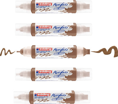Edding 5400 Acryl 3D Double Liner Haselnuss – 5 Acryltuben – Doppelspitze 2–3 mm 5–10 mm – hochwertige Acrylfarbe auf Wasserbasis für Leinwand, Holz, Papier
