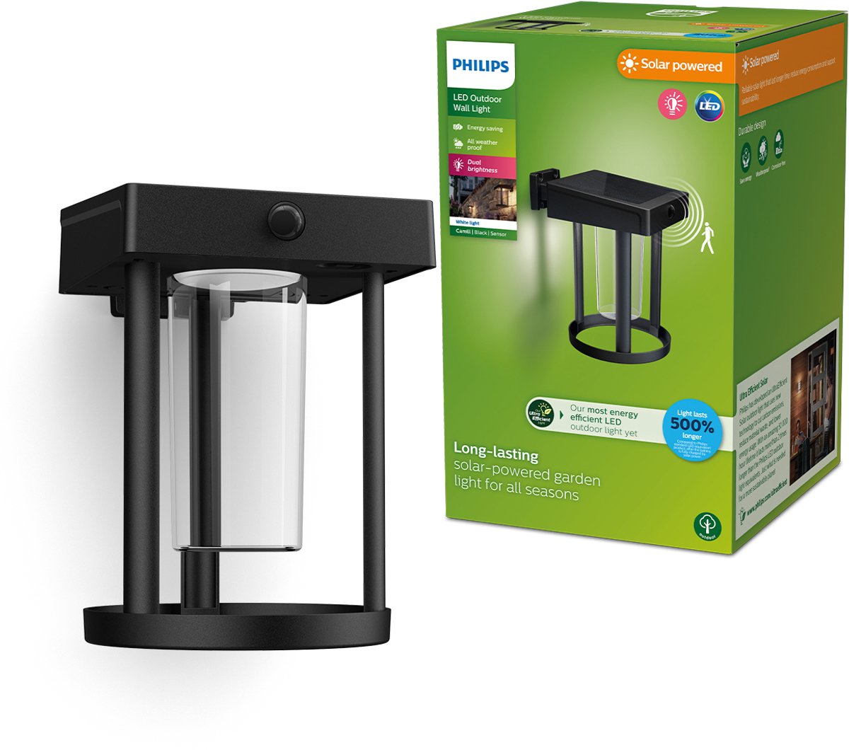 Philips LED Philips Camill Solar-Wandleuchte rund – ultraeffizient – mit klarem Lichtelement