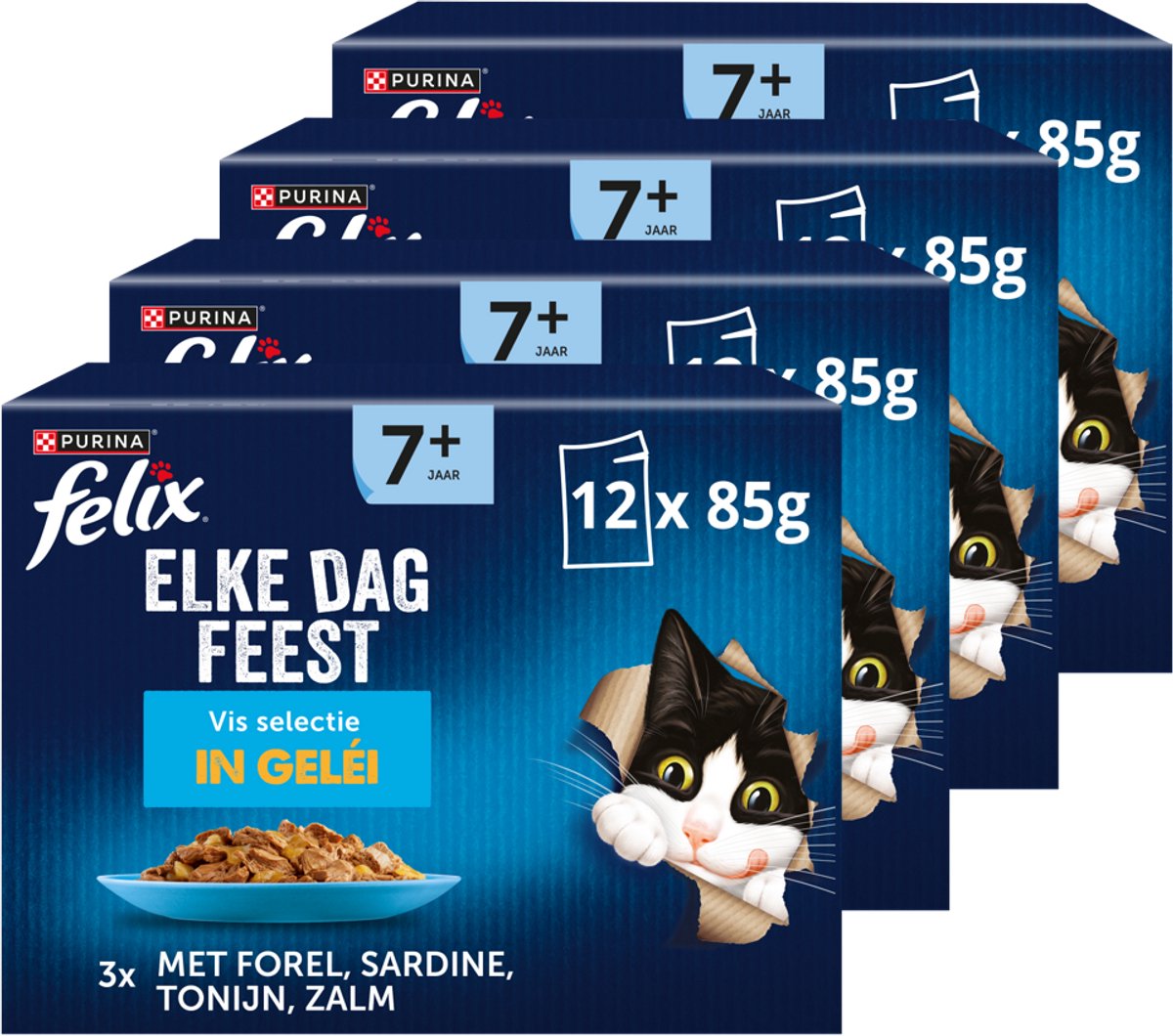Felix Every Day Party 7+ Senior Fischauswahl – Katzenfutter Nassfutter – Thunfisch Lachs Sardinen Forelle – 48 x 85 g