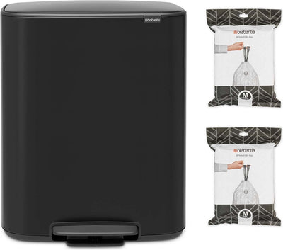 Brabantia Bo Abfallbehälter – 60 Liter – 1 Fach – mit 80 Müllbeuteln – mattschwarz