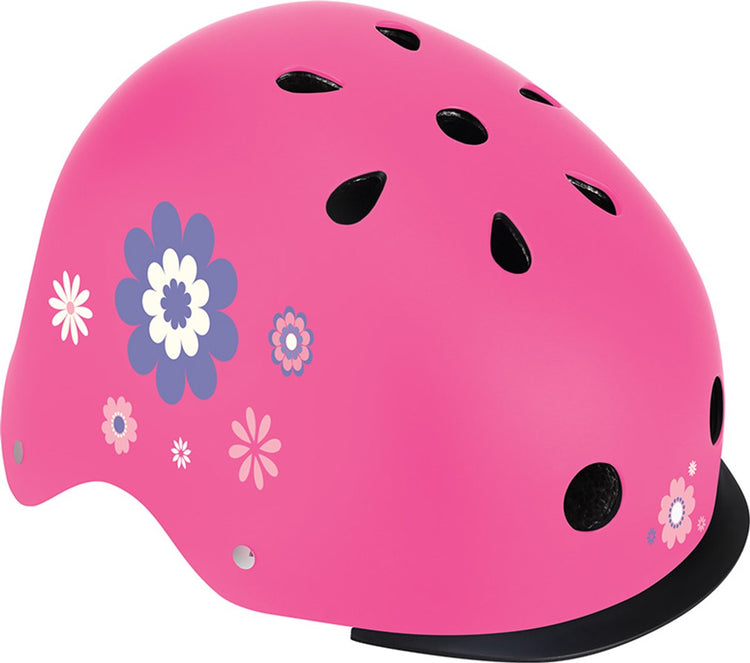Globber Fahrradhelm – Elite Lights – XS S (verstellbar von 48 bis 53 cm) – mit Beleuchtung – Pink mit Blumendruck