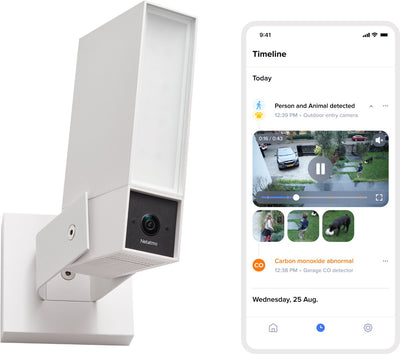 Netatmo Sicherheitskamera Original – Smarte Außenkamera mit Sirene – 2k+ HDR, KI-Erkennung, 110 dB Sirene Nachtsicht – Google Home, Apple Homekit Amazon Alexa – Weiß