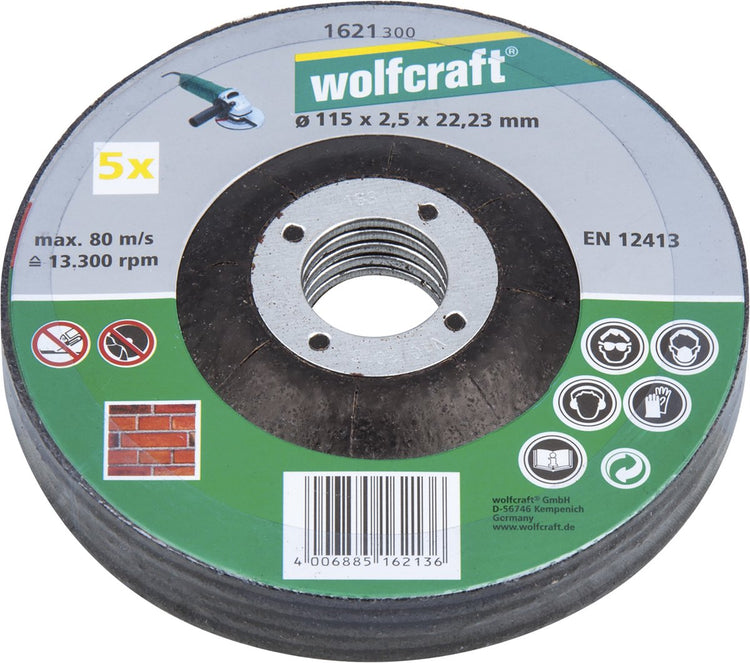 Wolfcraft – Trennscheibe für Stein 115 mm – 5 Stück – abgewinkelt – 1621300