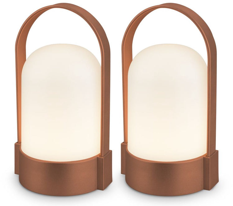 B.k.licht asa – 2er-Set wiederaufladbare Tischlampen – kabellose Lampe – dimmbar – Campinglampe – Zeltlampe – 50 lm – für drinnen und draußen – 9 x 8 x 15,5 cm – braun