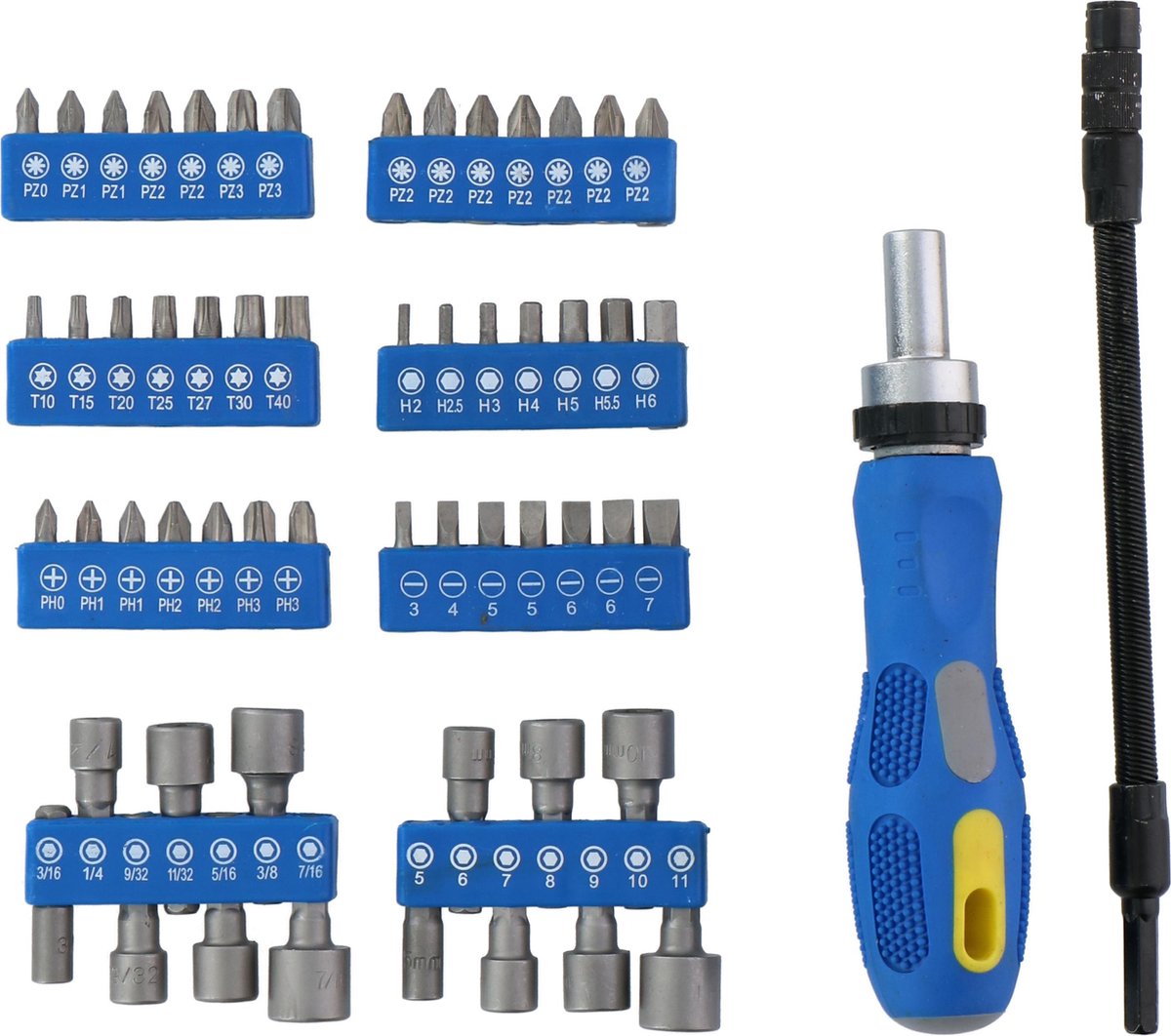 Kinzo Werkzeugset: Bit-Set Steckschlüsselsatz mit Ratsche – 14 Stecknüsse – 42 Bits – inklusive Torx, Inbus und Phillips – 58-teilig
