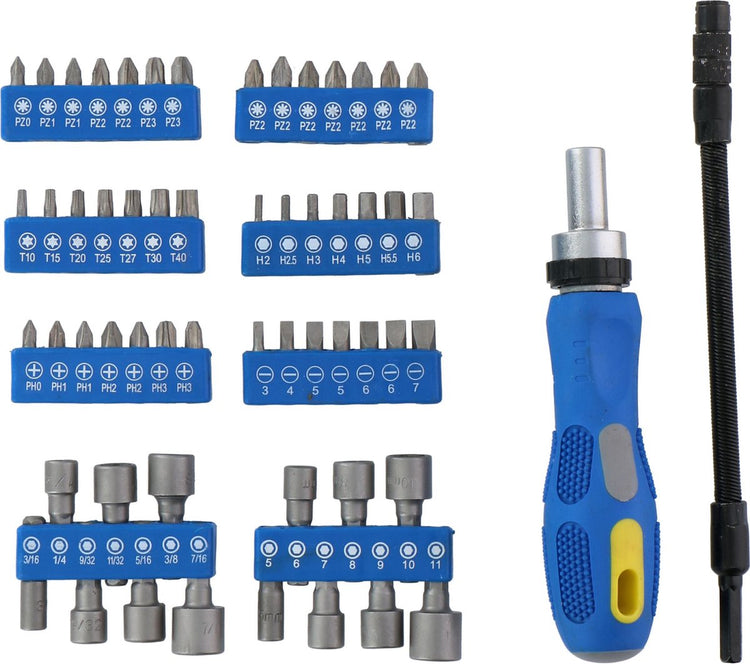 Kinzo Werkzeugset: Bit-Set Steckschlüsselsatz mit Ratsche – 14 Stecknüsse – 42 Bits – inklusive Torx, Inbus und Phillips – 58-teilig