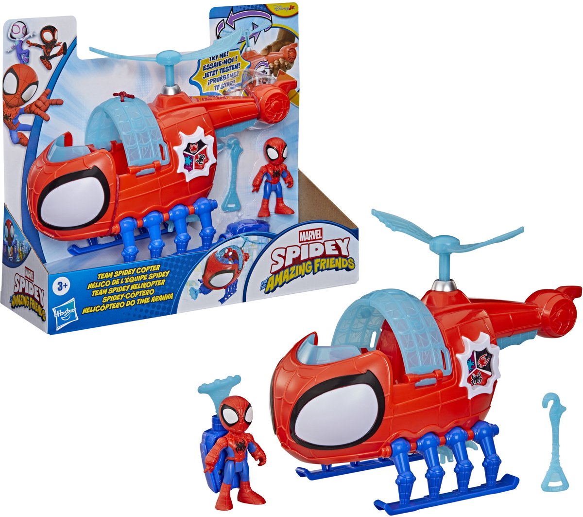 Hasbro Spielzeug-Spinnenhubschrauber mit Actionfigur und Zubehör.