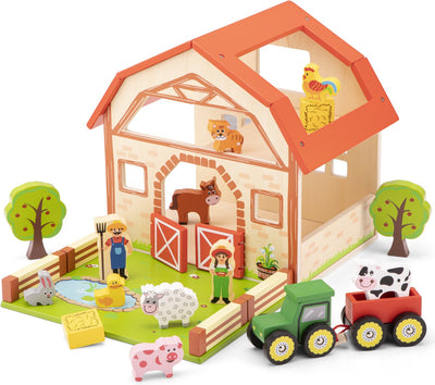 Woet® Holzspielzeugbauernhof – komplett mit Tieren, Bauern und Traktor – Bauernhofspielset – Rollenspielspielzeug – ab 3 Jahren