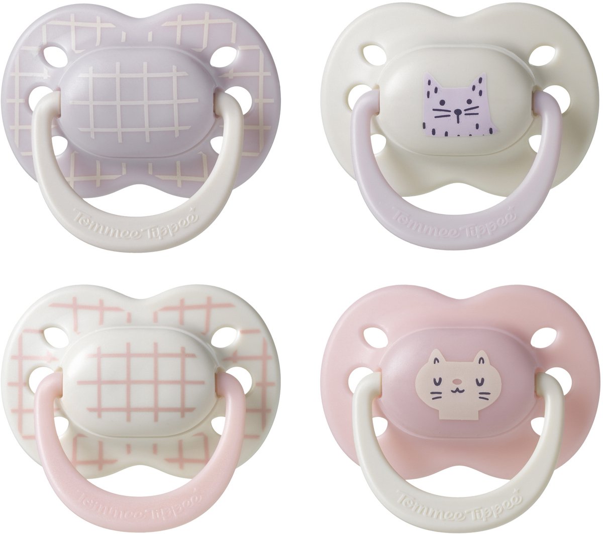 Tommee Tippee Ultimate Fit Schnuller – 0–6 Monate – 4 Stück – kieferorthopädischer symmetrischer Schnuller – 100 % BPA-freies Silikon – rosa Deko
