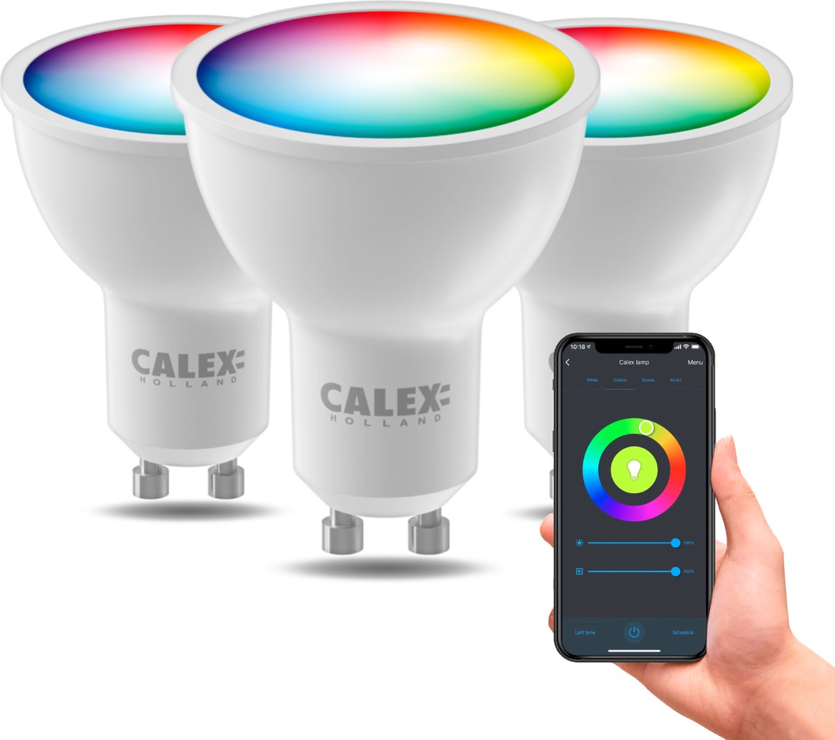 Calex Smart-Lampe – 3er-Set – WLAN-LED-Beleuchtung – Gu10 – intelligente Lichtquelle – dimmbar – RGB und Warmweiß – 4,9 W