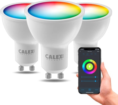 Calex Smart-Lampe – 3er-Set – WLAN-LED-Beleuchtung – Gu10 – intelligente Lichtquelle – dimmbar – RGB und Warmweiß – 4,9 W