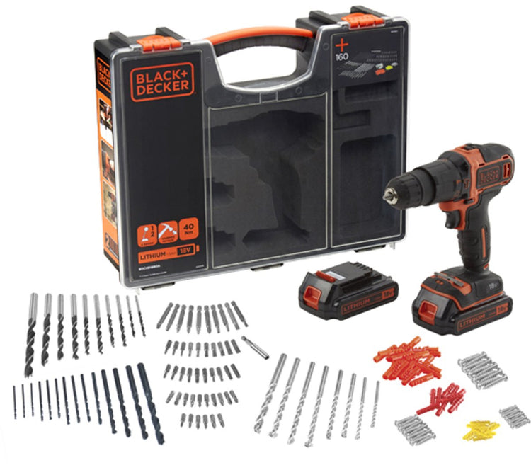 Black+Decker 18-V-Schraubendreher, 2 x 18-V-1,5-Ah-Batterien 160 AC – bdchd18boa-qw