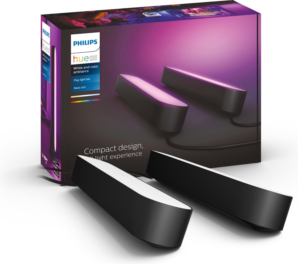 Philips Hue Play Lightbar – weißes und farbiges Licht – erleben Sie das ultimative Gaming-Erlebnis – Schwarz – 2er-Pack – Basic