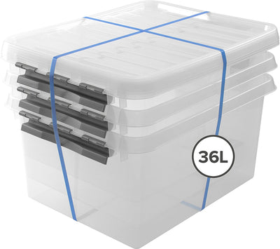 Sunware q-line Aufbewahrungsbox mit Deckel 36l – 3er-Set – transparent grau