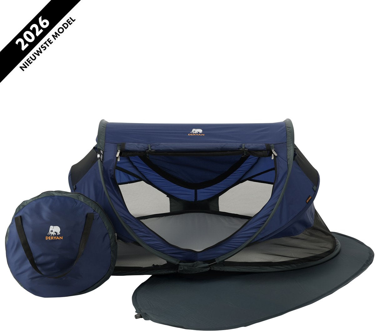 Deryan Luxus-Campingbett für Kleinkinder mit Matratze – faltbares Reisebett – Baby-Campingbett – Marineblau
