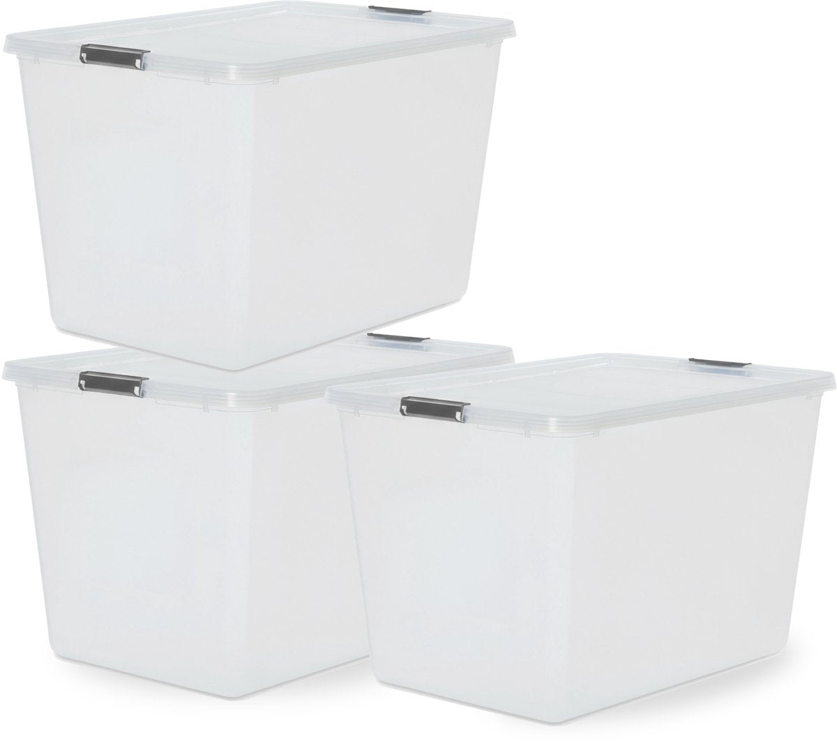 Iris Storage Aufbewahrungsbox mit Clips – 60l – XXL-Aufbewahrung – stapelbar – Kunststoff – transparent grau – 3er-Set