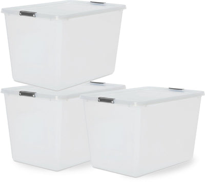 Iris Storage Aufbewahrungsbox mit Clips – 60l – XXL-Aufbewahrung – stapelbar – Kunststoff – transparent grau – 3er-Set
