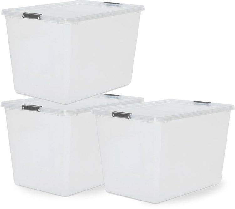 Iris Storage Aufbewahrungsbox mit Clips – 60l – XXL-Aufbewahrung – stapelbar – Kunststoff – transparent grau – 3er-Set